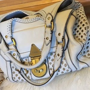 Cole Hann White Braided Leather Satchel